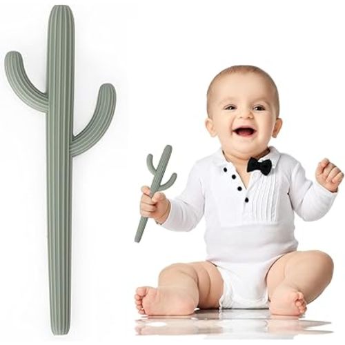 Baby Teething Toy, Socub Silicone Teethers for Babies and Infants, Baby Cactus Teether for Self-Soothing Pain Reliefe, Easy to Hold, BPA Free, 3+Months, Sage