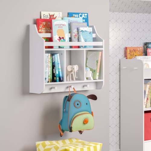 Wall Mounted Bookshelf and Toy Storage Organizer for Playroom - White