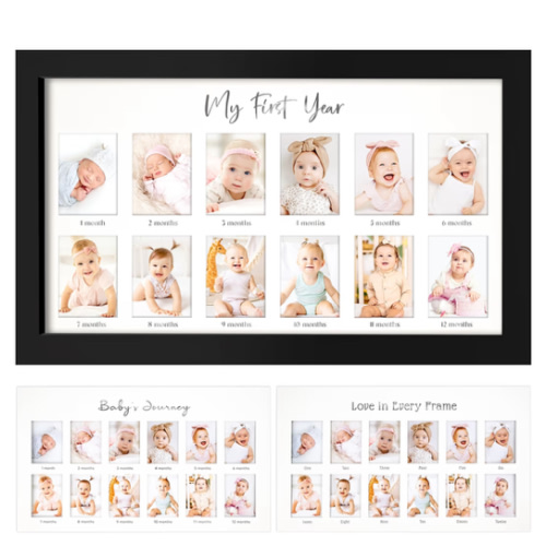 My First Year Photo Frame,12 Months Baby Picture Frame for Newborn Girl, Boy-Baby Shower Gifts Keepsakes,Monthly Baby's One Year Birthday Milestone,1st Nursery Photo Collage Display Board (Onyx Black)