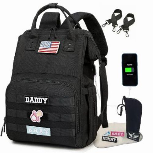 Mommy-Daddy Waterproof Diaper Bag Backpack (25L) - Black