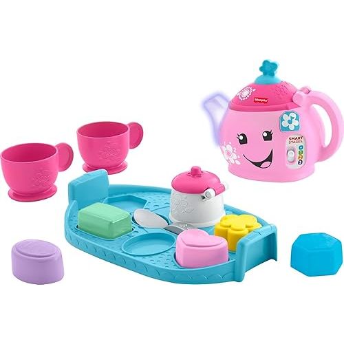 Fisher-Price Toddler Toy Laugh & Learn Sweet Manners Tea Set with Smart Stages Learning Songs for Pretend Play Kids Ages 18+ Months
