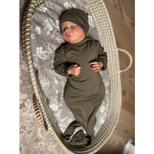 Baby Knot Gown and Hat Set: Sage