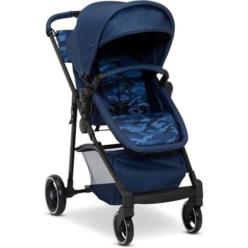 GAP babyGap 2-in-1 Carriage Stroller - Car Seat Compatible - Easy One-Handed Fold - Lightweight Stoller with Oversized Canopy & Reclining Seat - Made with Sustainable Materials, Navy Camo