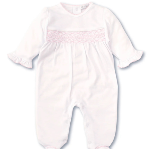 Hand Smocked CLB Charmed White/Pink Footie