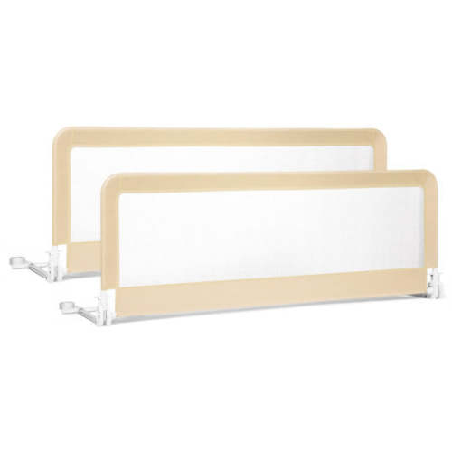 59 Inch Folding Breathable Baby Bed Rail Guard With Safety Strap-Beige