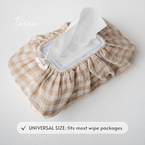 Baby Wipes Cover | Beige Gingham