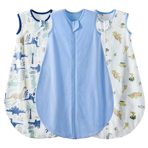 Duomiaomiao 3 Pack Baby Sleep Sack 100% Organic Cotton Lightweight Breathable Comfy Toddler Sleeping Sack (0.5tog Dinosaurs, Large)