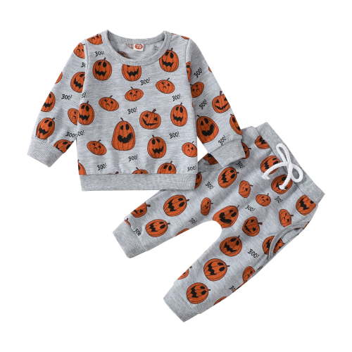 Younger Tree Baby Halloween Pumpkin Clothes Outfits Toddler Boy Girl Long Sleeve Sweatshirt Tops Pants Set,3-6 Months