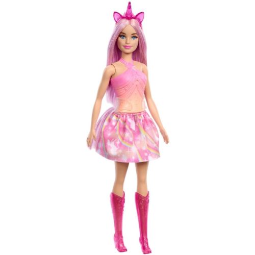 Barbie Unicorn Doll with Pink Fantasy Hair, Colorful Pink and Orange Outfit, and Unicorn-Themed Fantasy Accessories