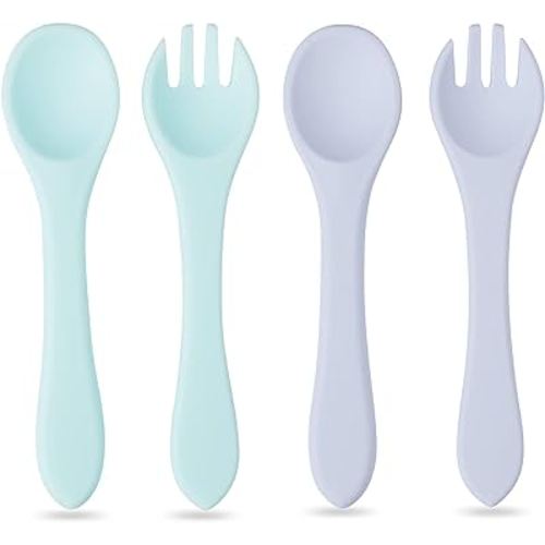 PandaEar 6 Pack Silicone Baby Spoons and Fork Feeding Set- Anti