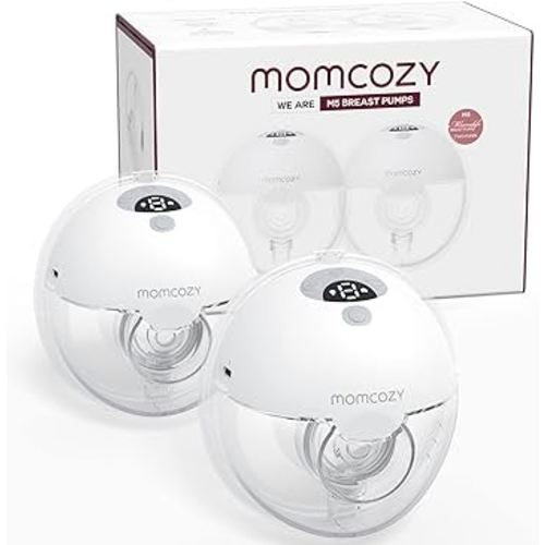 Momcozy Breast Pump Hands Free M5, Wearable Breast Pump of Baby Mouth Double-Sealed Flange with 3 Modes & 9 Levels, Electric Breast Pump Portable - 24mm, 2 Pack Quill Gray