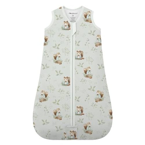 Mosebears Sleep Sack Baby Winter Wearable Blanket with 2-Way Zipper,2.5 TOG Cotton Sleep Sack Unisex(Green Animal,6-12 Months)
