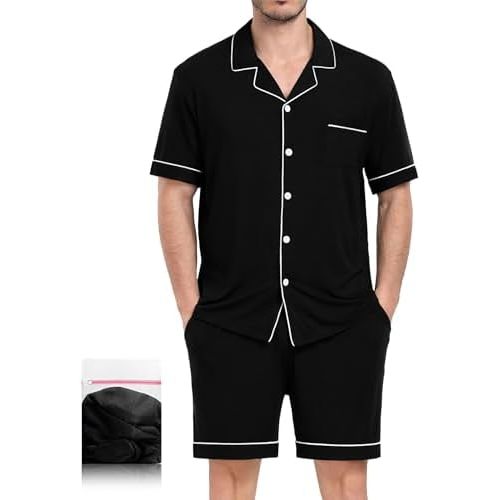 Mens Pajamas Set Short Sleeve Sleepwear Button Down Loungewear Set Soft Modal 2Pcs Pj Set with Pockets S-3XL
