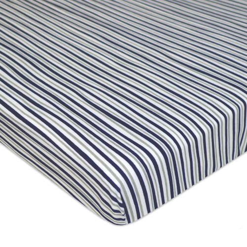 American Baby Company 100% Natural Cotton Fitted Pack and Play Sheet 39" x 27"- Soft & Breathable Pack N Play Sheet for Playpen, Playard & Mini Crib Mattress, Navy/Grey Funny Stripes, for Boys & Girl