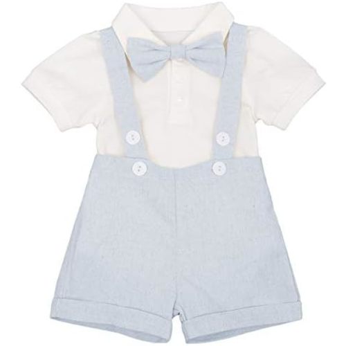 Baby Boys Formal Suit Set Short Sleeve Romper Suspenders Shorts Pants Bowtie Wedding Tuxedo Outfits Cake Smash Clothes