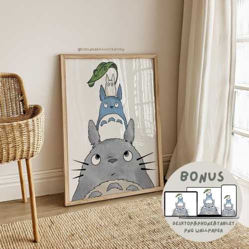 Totoro Printable Wall Art, Ghibli Digital Poster, Cute Totoro Decor, Studio Ghibli Gift, Japanese Anime Art, Instant Download