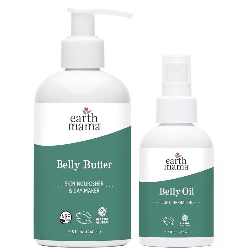 Earth Mama Belly Butter & Belly Oil Bundle for Dry, Stretching Skin | Moisturize + Encourage Skin's Natural Elasticity During Pregnancy & Beyond, 8-Fluid Ounce & 4-Fluid Ounce