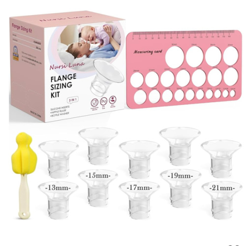 Flange Sizing Kit 3 in 1 with 10PCS Flange Inserts 13/15/17/19/21mm, Silicone Breast Pump Flanges Insert Kit for 24mm Electric Breast Pump, Pumping Breastfeeding Essentials Kit for New Mom