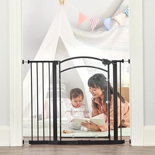 Regalo Insight Baby Safety Gate with Clear Door and Extension Kit, Pressure Mount and Wall Cups Included