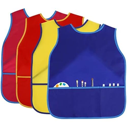 4Pcs Kids Art Smock Kids Apron Waterproof Painting Aprons with 3 Pockets Art Smocks for Kids 3-8 Years, 4 Colors
