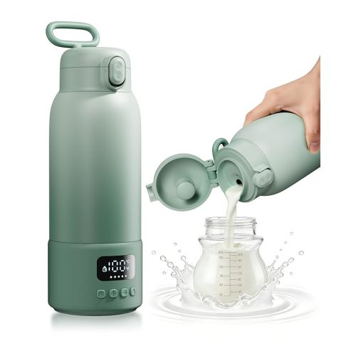 Portable Bottle Warmer for Travel, 17oz Large Capacity, 2-Min Fast Heating, Keep Warm Function, Long Battery Life, Ideal for Heating Breast Milk and Water On-the-Go, Green