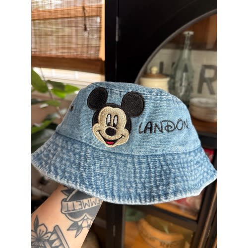 Boys Custom Mickey Mouse Embroidered Denim Bucket Hat | Kids Hats For Spring And Summer