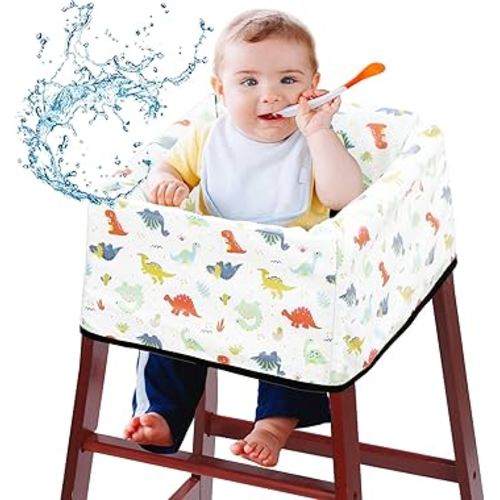 BALAPET Resuable Waterproof High Chair Cover for Restaurant, Thick Soft Baby Chair Protector Cover for Wooden or Restaurant High Chair, Protect Against Messy Meals and Dirty (Dinosaurs)