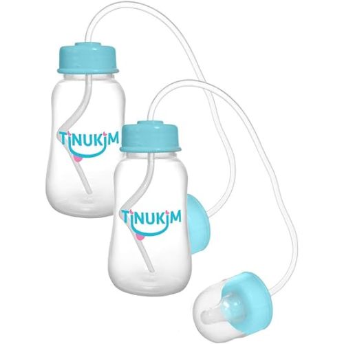 iFeed 4 Ounce Self Feeding Baby Bottle with Tube - Handless Anti-Colic Nursing System, Blue - 2-Pack