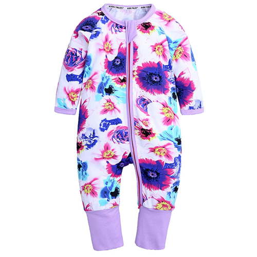 ENFLASH Baby Girls 2 Way Zipper Footless / Footed Pajamas Cotton Long Sleeve Romper with Mittens Sleep 'N Play
