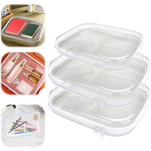 3PCS Zippered Transparent Cases for Snacks,Portable Waterproof Cosmetic Bag with Zipper,Clear Hard Shell Zipper Case for Cosmetic Storage, Putting Snacks, Pencil Case