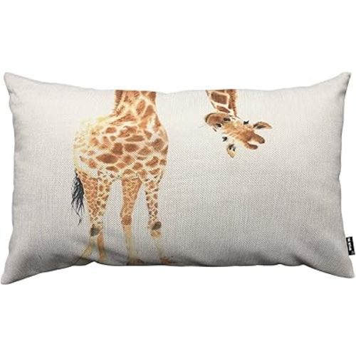 TKS MITLAN Giraffe Pillow Cover 12x20 inch Brown Plum Pattern Head Hanging Upside Down Wild Animals Lovely Pillows Decorative Throw Pillows Farmhouse Decor for Home Cushion Case
