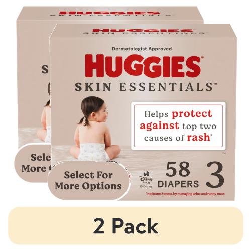 (2 pack) Huggies Skin Essentials Baby Diapers for Sensitive Skin, Size 3 (16-28 lbs), 58 Ct (Select for More)