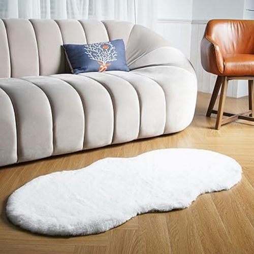 Latepis Alfombra de pelo sintético de conejo lavable de 2 x 4 pulgadas, color blanco
