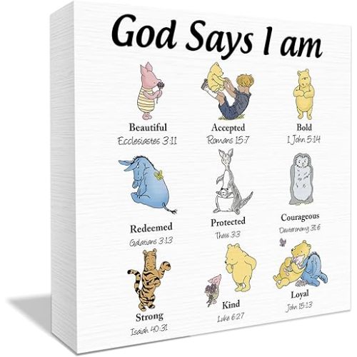 Winnie the Pooh Gifts: Christian Wooden Box Sign, Inspirational Gift for Women, Home Decorative Sign
