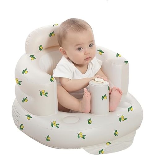 Inflatable Baby Seat for Babies 3-36 Months, Built in Air Pump Baby Chair Sit Me up Floor Seat for Baby, Bumbo Seat for Learning to Sit, Feeding, Camping (Olive)