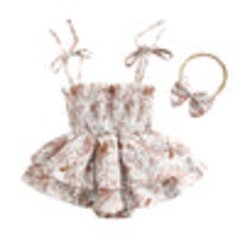 Tie Scrunch Romper & Matching Headband - Neutral Florals