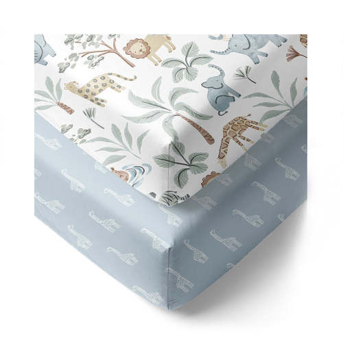 2 Pack Organic Cot Fitted Sheet - Wild Safari
