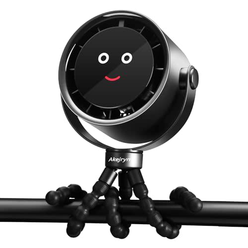 Akejrym Stroller Fan Portable, Personal Fan for Travel, Air Turbo Tech & Digital display, Detachable 5 Speeds Rechargeable 360° Rotate Flexible Tripod Fan, For Home Office Stroller Camping - Black