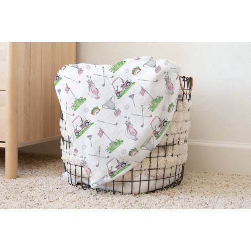 Pink golf baby blanket, Baby girl blanket, Girl Toddler blanket, Golf minky blanket, Golf nursery bedding, Golfer girl blanket - Pink Golf