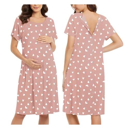 Ekouaer Women’s Nursing/Delivery/Labor/Hospital Nightdress Short Sleeve Maternity Nightgown with Button S-XXL