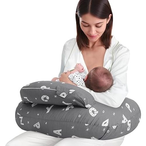 AMASKY Plus Size Breastfeeding Pillow for Ergonomic Comfort & Support, Easier Nursing, Fit, Removable Cover, Machine Washable, Letter Pattern(Grey), Pallet of Product