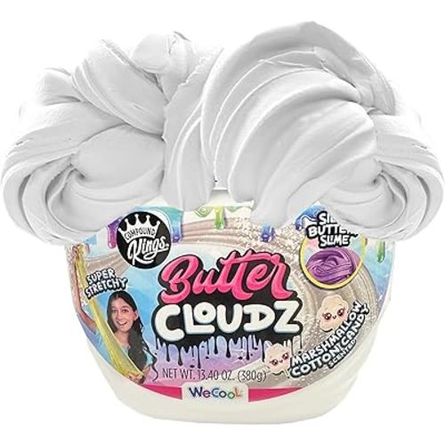 COMPOUND KINGS Fluffy Butter Cloudz Compound Bucket for Girls & Boys | Sensory Toys | Non-Toxic & Non-Sticky | Stress Relieving Tactile | (White Marshmallow)