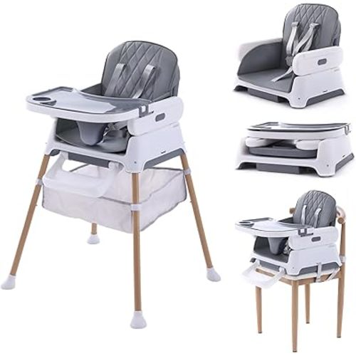 3 in 1 Baby High Chair, Convertible Baby High Chairs for Babies and Toddlers, Adjustable Compact Infant Feeding Chair (Light Gray)