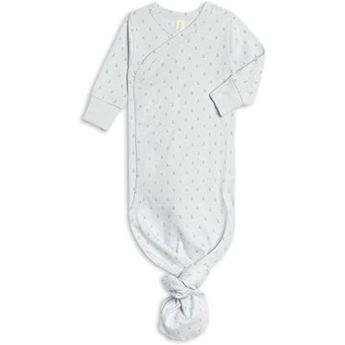 Colored Organics Baby 100% Organic Cotton Newborn Knotted Gown - Infant Indy Kimono Wrap Front Tie Knot with Mitten Cuffs