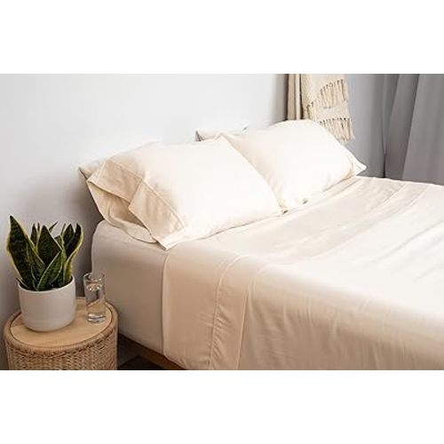 100% Organic Cotton Sheets Set - GOTS Certified, 300 Thread Count, Deep Pocket Sateen Sheet Set - Hypoallergenic, All-Season, Breathable, Soft Sheet Set (Twin - Cream)