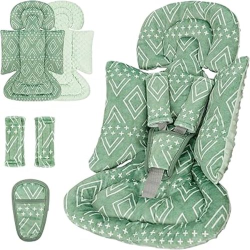 TANOFAR Car Seat Head Support Baby - Infant Car Seat Insert for Newborn Girls Boys - Soft Carseat Head Support for Infant - Newborn Carseat Insert for Car Seats, Strollers, Swings, Bouncer (Green)