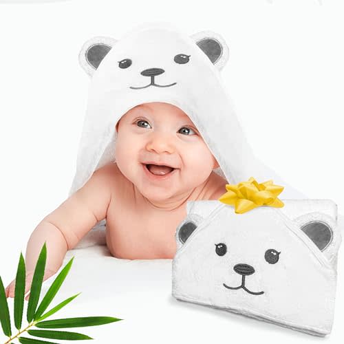 Snug Bug Gear Baby Towels with Hood Rayon Made from Bamboo - Soft & Plush Large Hooded Towels for Baby & Toddler - Absorbant 500gsm - 36x36