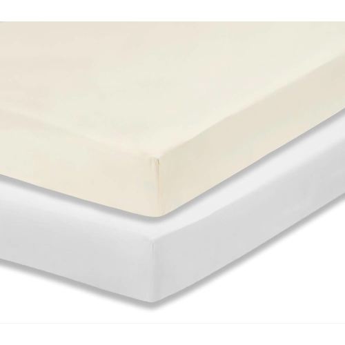 Everyday Kids 2-Pack Fitted Crib Sheets, 100% Soft Breathable Microfiber Baby Sheet, Fits Standard Size Crib Mattress 28in x 52in, White Nursery Sheet and Beige Nursery Sheet