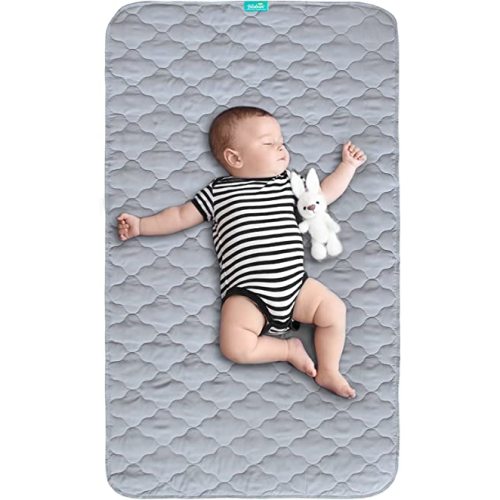 Waterproof Crib Mattress Protector Pad Cover 28" x 52", Anti Slip & Absorbent Waterproof Bed Pads for Standard Crib/Toddler Bed Quilted Machine Washable (Quilted Improved Thickness) Grey