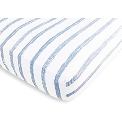 Amazing Baby Cotton Muslin Fitted Crib Sheet, Brushstroke, Denim